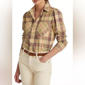 Ralph Lauren Black Label Plaid Top S Preppy Countryside Equestrian Ranch Western